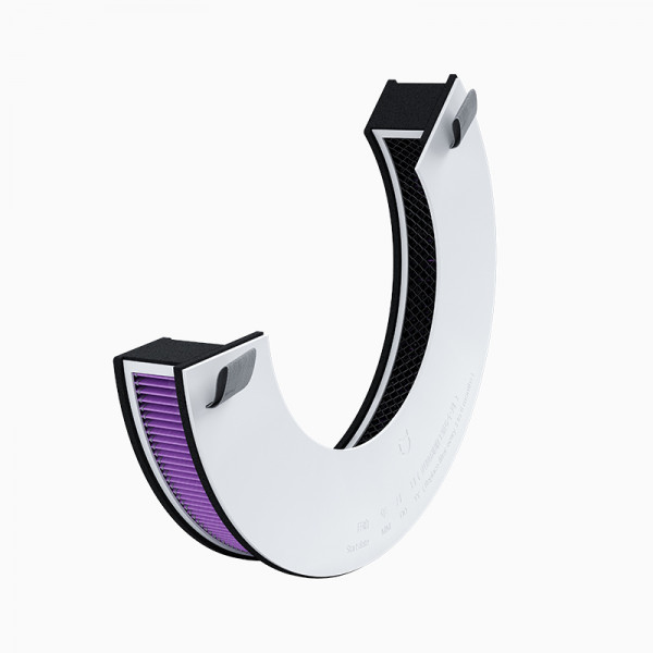 The MI table-top air purifier filter element is purple