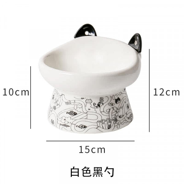 Cat bowl High ceramic anti-upset protection cervical spine double food bowl Dog bowl Pet supplies Ca