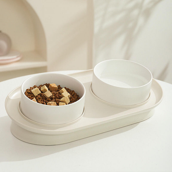 Cat bowl Ceramic double bowl Cat food bowl bowl Cat food bowl dog drinking water rice bowl diagonal to prevent spilling pet supplies